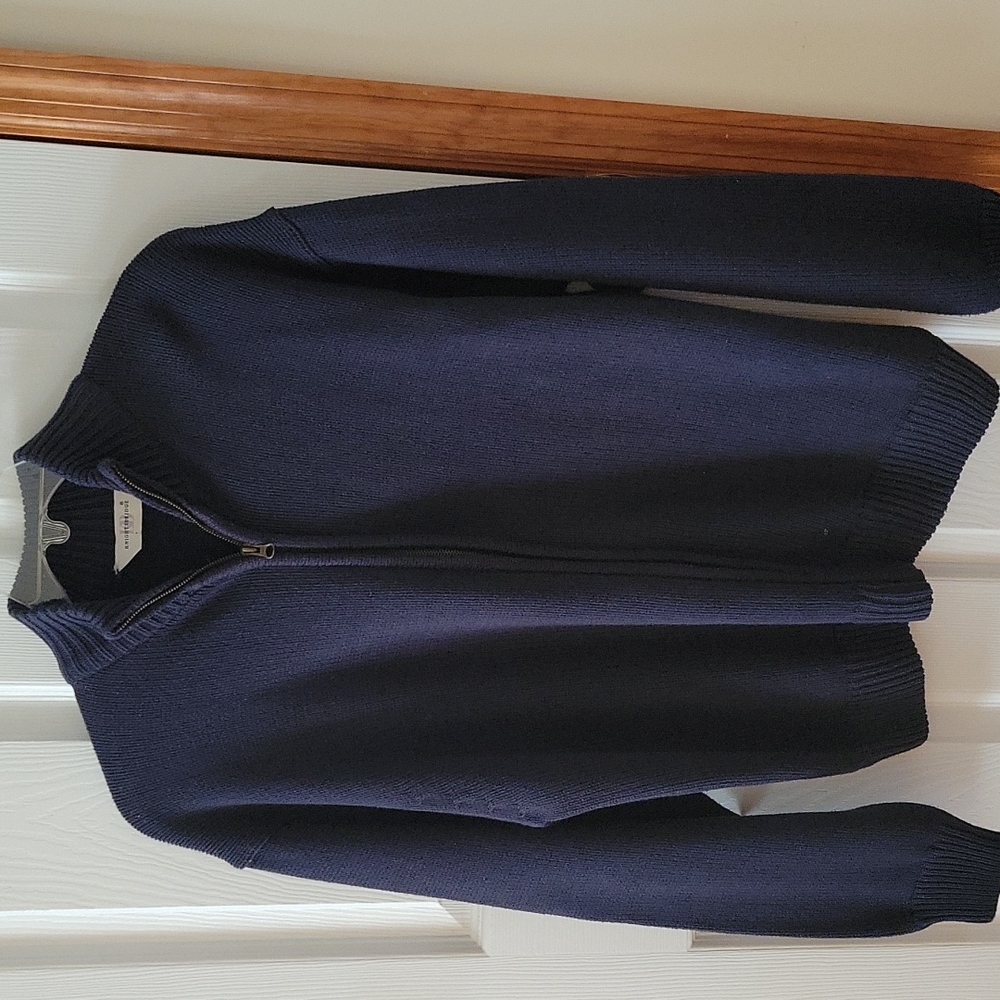 Men's navy full zippered cardigan sweater